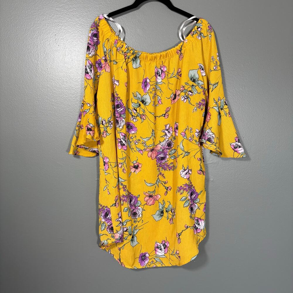 Love J Women's Yellow Boho Floral Off The Shoulder Dress - Size Medium - Cottage